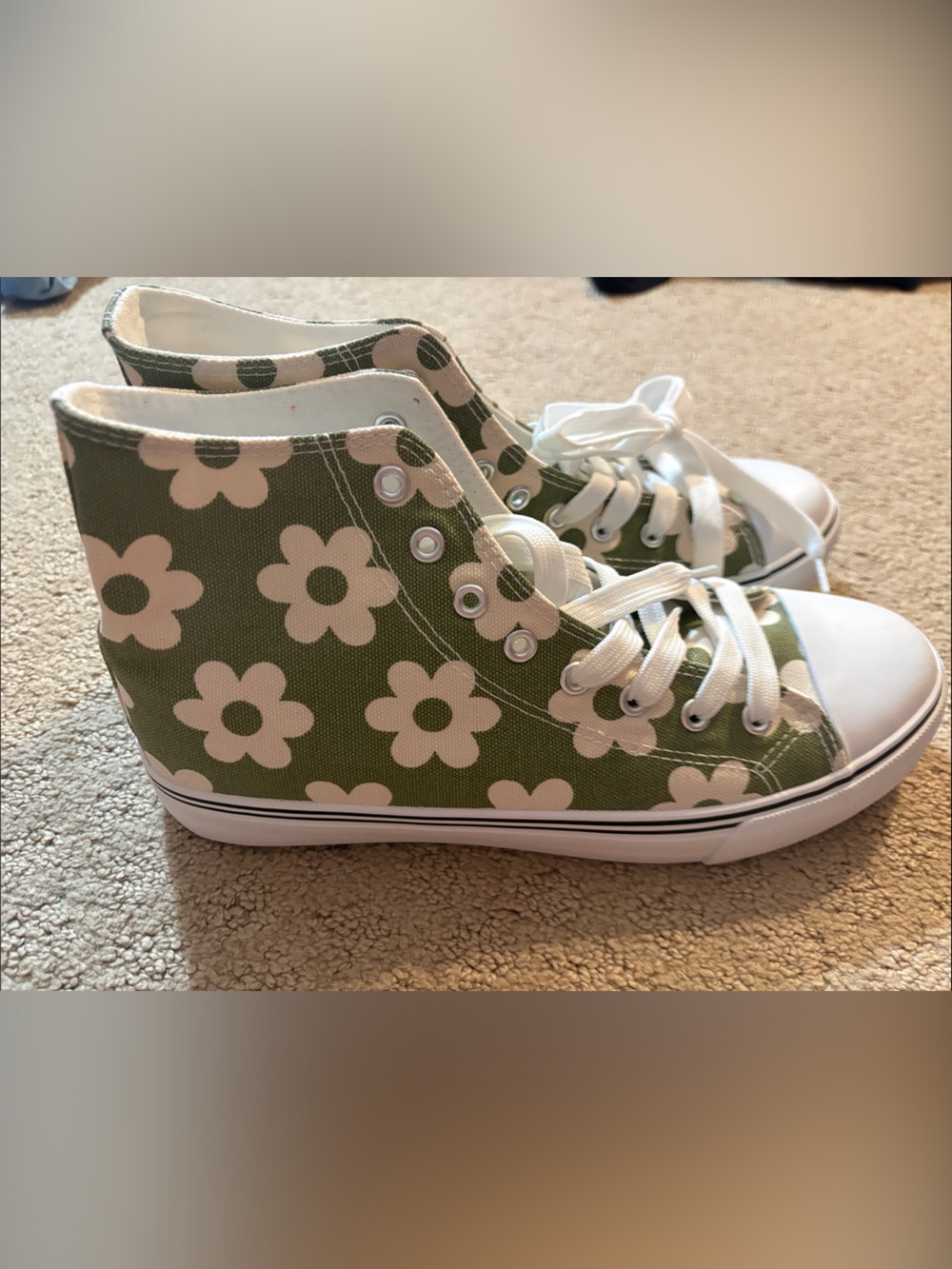 Kids High-Top Canvas Sneakers in Olive Green with Floral Print